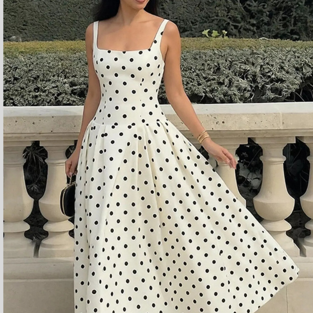 Polka Dot Square Neck Maxi Dress