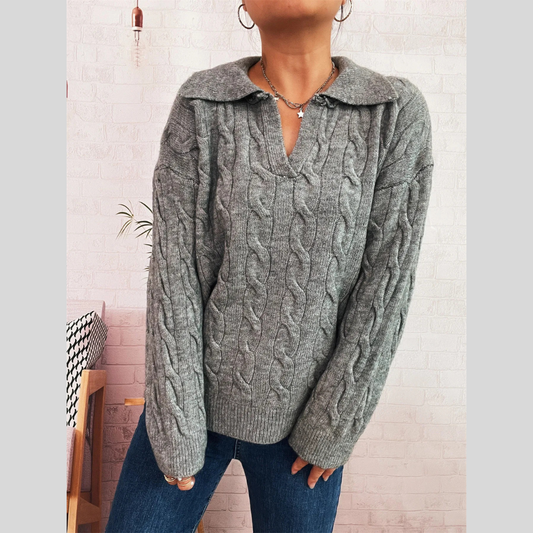 Cable Knit Johnny Collar Sweater