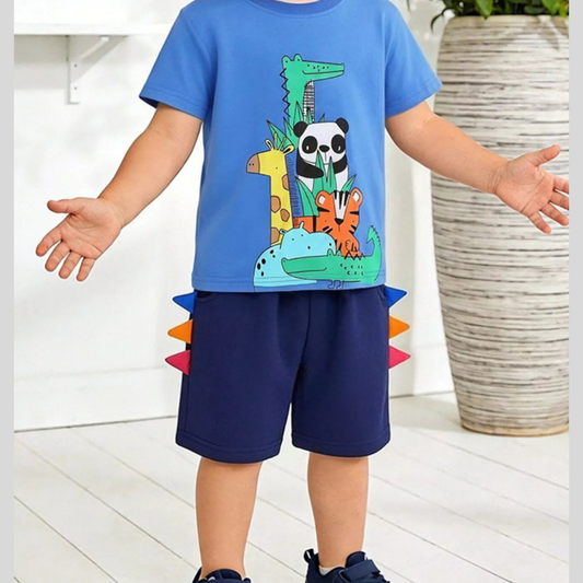Children's Animal Print Tee & Dinosaur Decor Shorts Set