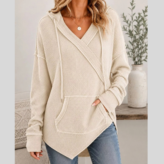 Drawstring Waffle Knit Hoodie