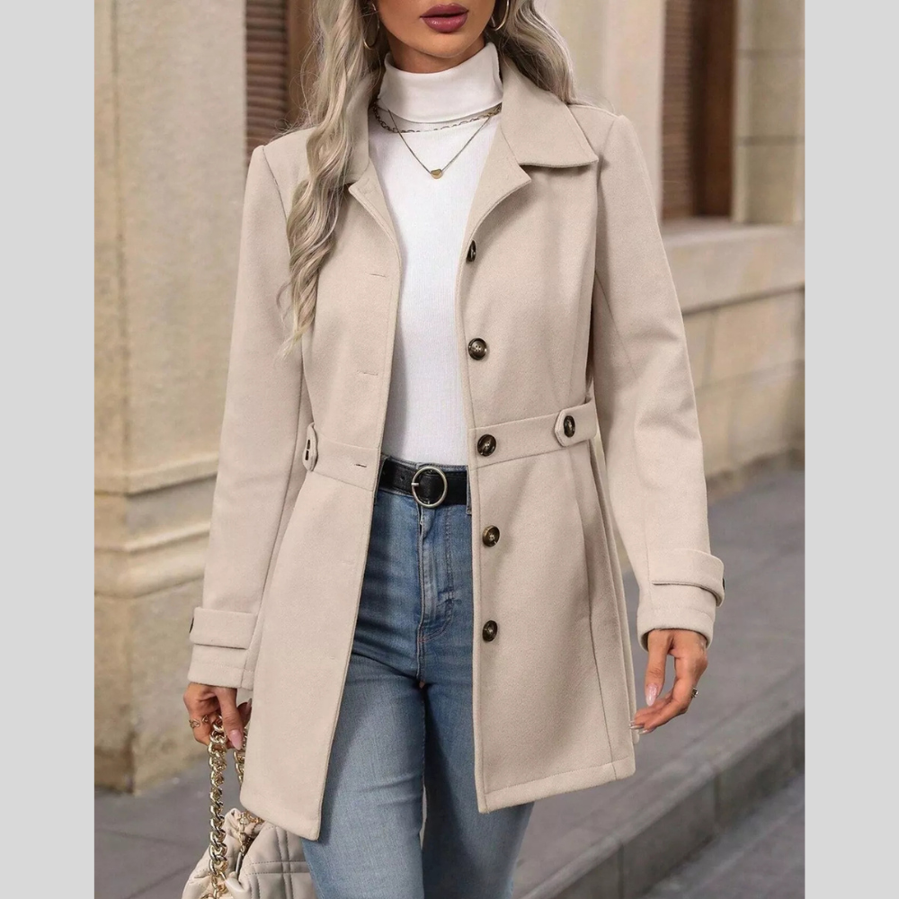 Button-Front Long Sleeve Overcoat