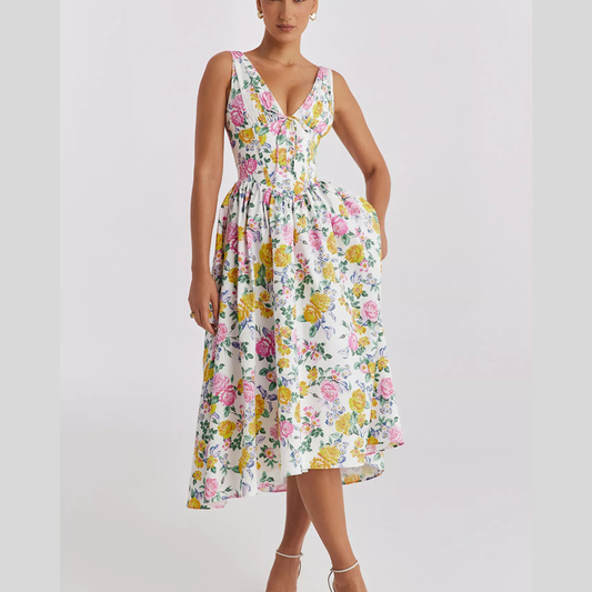 V-Neck Sleeveless Midi Dress