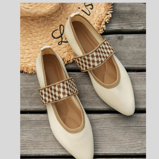 Point Toe Flats Mesh Gingham Strap Loafers
