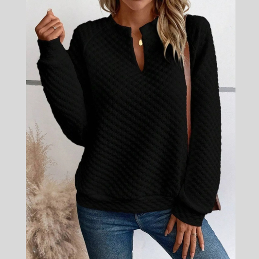 Textured Notched Raglan Sleeve Sweatshirt