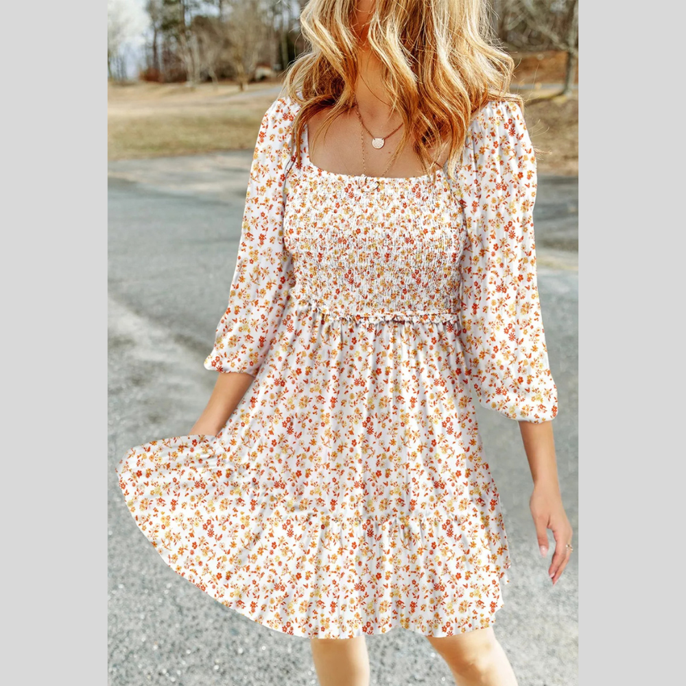 Floral Print Smocked Mini Dress