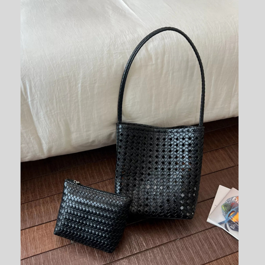 Woven Leather Handbag with Matching Pouch