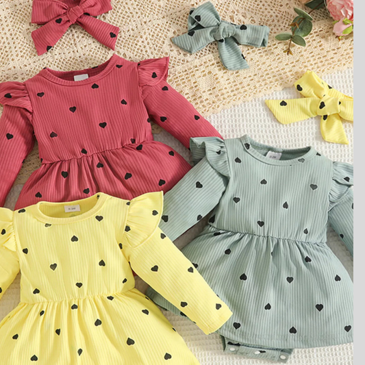 Children's Heart Print Dress & Headband Set