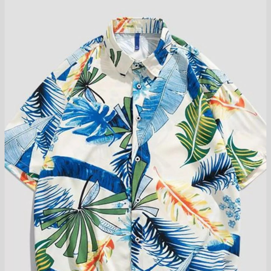 Men's Plus Size Tropical Print Short Sleeve Button-Up Shirt