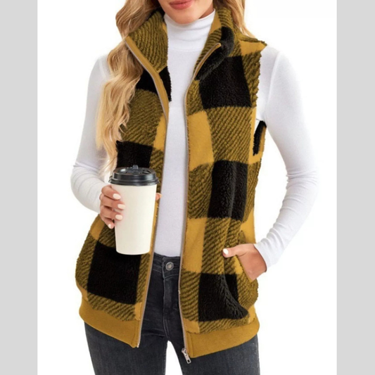 Full Size Color Block Zip Up Vest Coat Plus Size