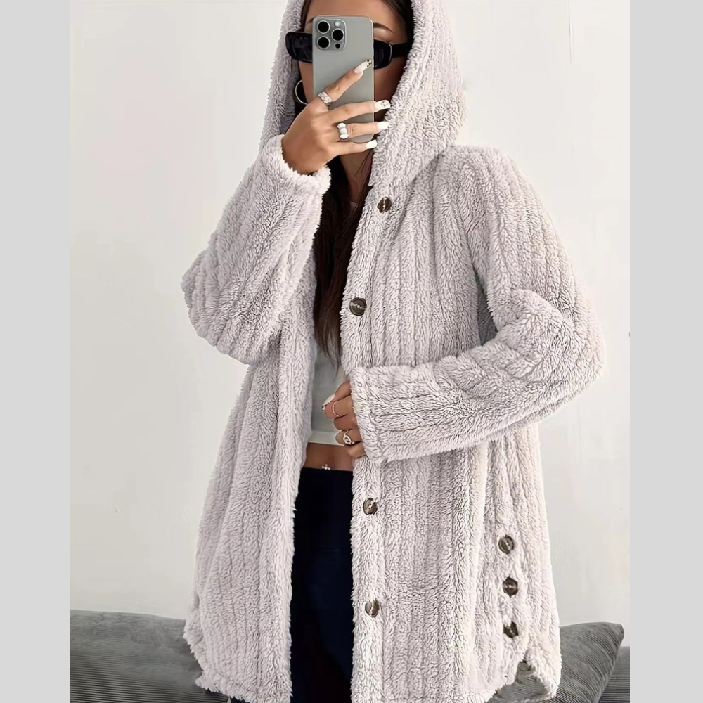 Full Size Fleece Button Up Hooded Outerwear Plus Size