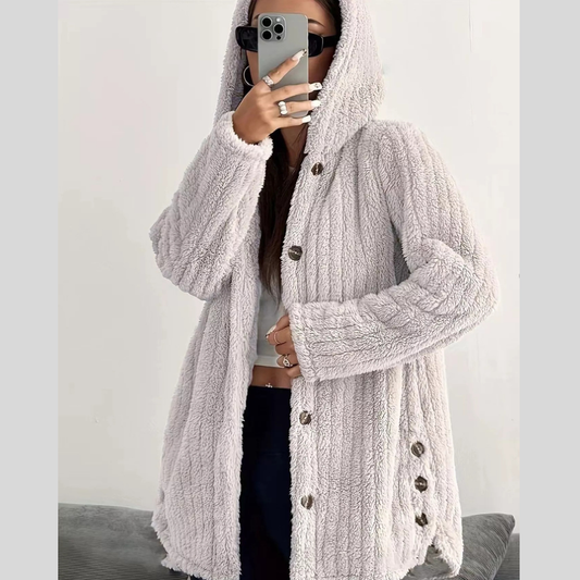 Full Size Fleece Button Up Hooded Outerwear Plus Size