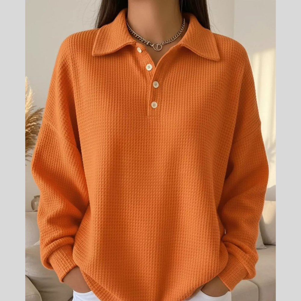 Full Size Waffle Knit Button Detail Sweatshirt Plus Size
