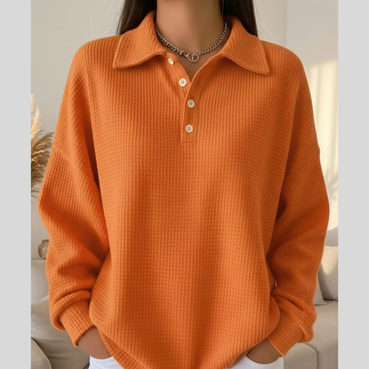 Full Size Waffle Knit Button Detail Sweatshirt Plus Size
