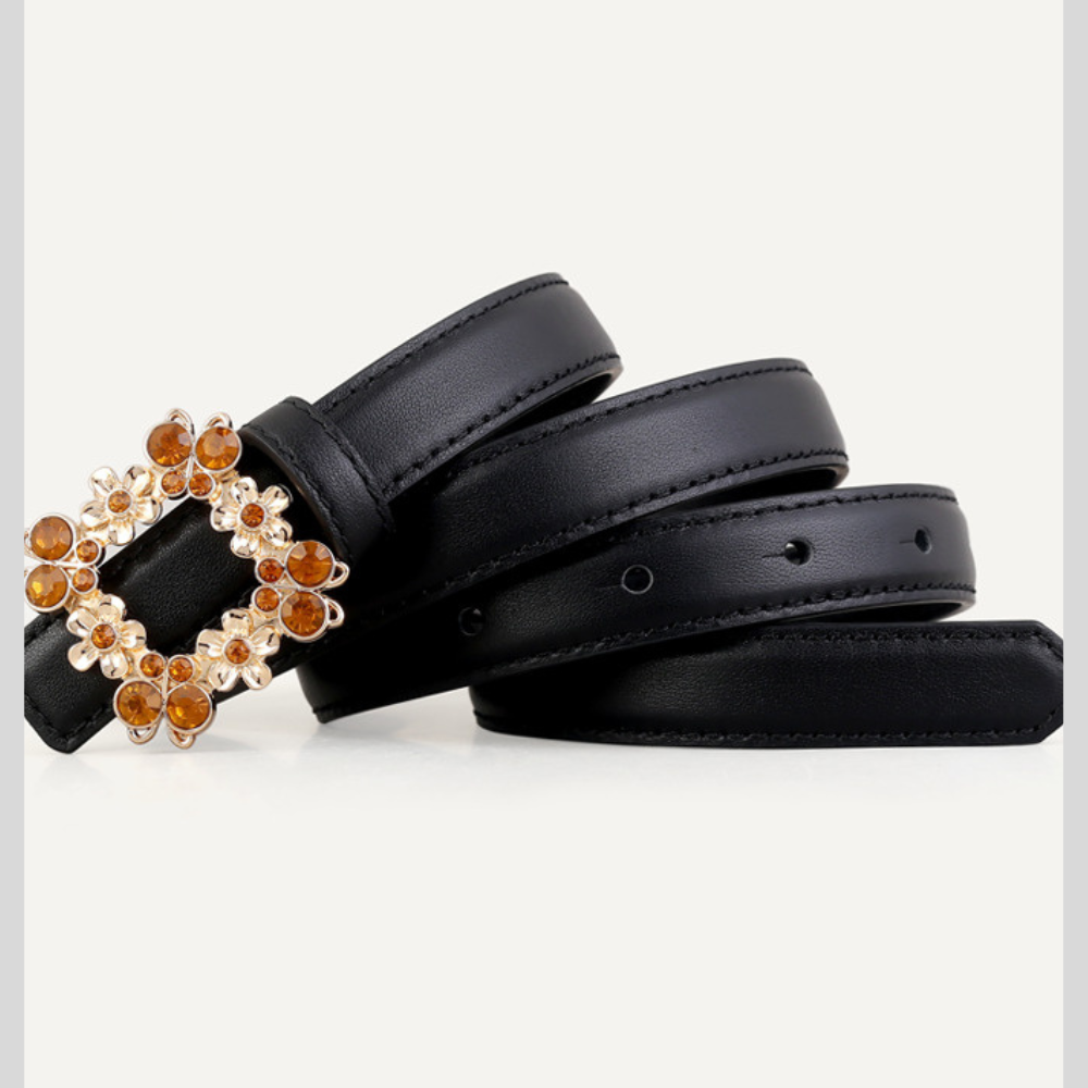 Rhinestone Buckle Leather Belt