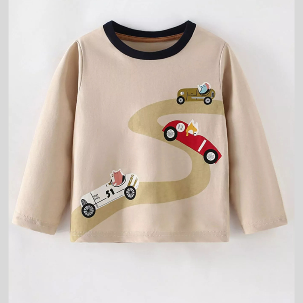 Children's Cartoon Car Print Long Sleeve T-Shirt