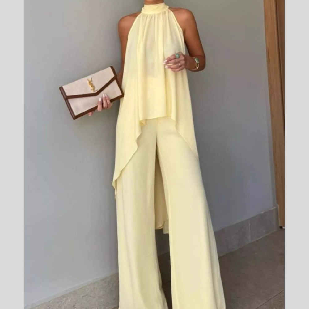 Full Size High-Low Sleeveless Top and Wide-Leg Pants Two-Piece Set Plus Size
