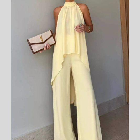 Full Size High-Low Sleeveless Top and Wide-Leg Pants Two-Piece Set Plus Size