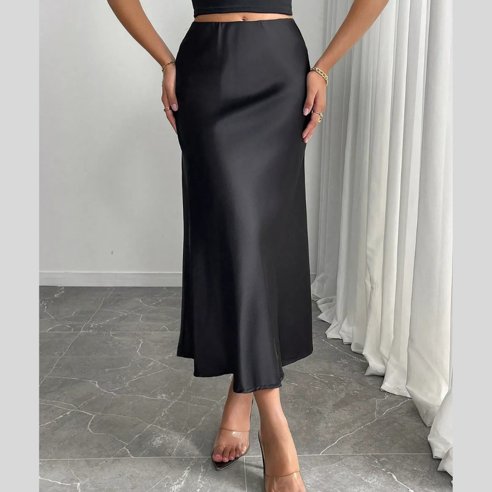 High Waist Satin Midi Skirt