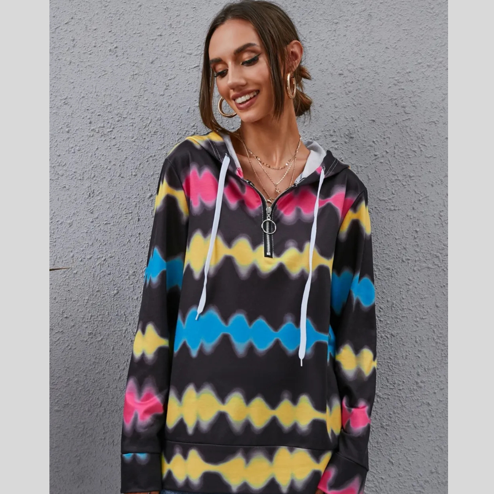 Contrast Quarter Zip Dropped Shoulder Hoodie