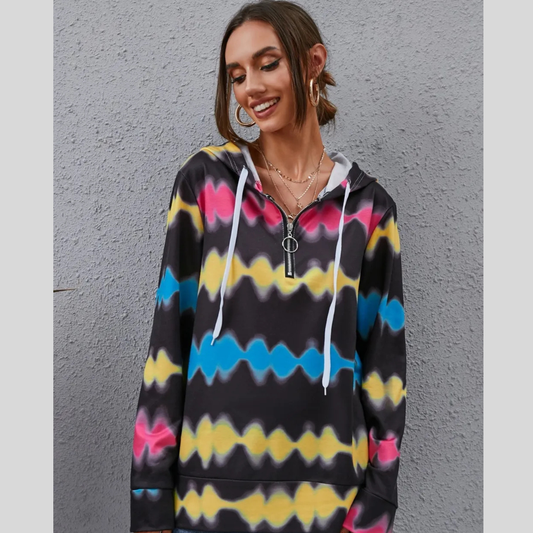 Contrast Quarter Zip Dropped Shoulder Hoodie