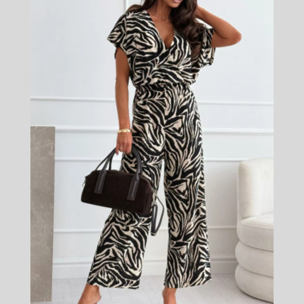 Zebra Print Wide Leg Jumpsuit