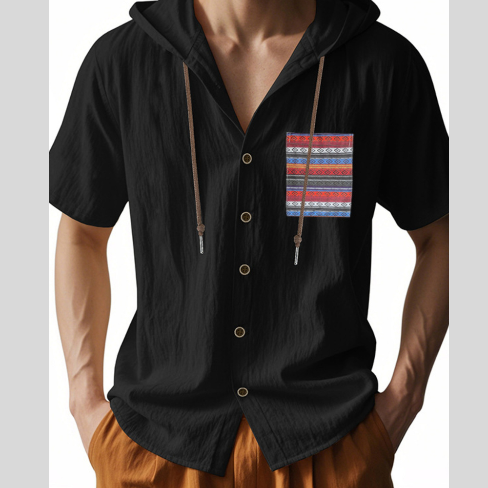 Men's Full Size Casual Hooded Short Sleeve Shirt Plus Size
