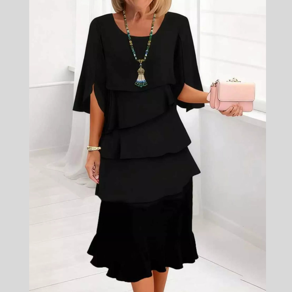 Plus Size Ruffle Layered Flutter Sleeve Dress