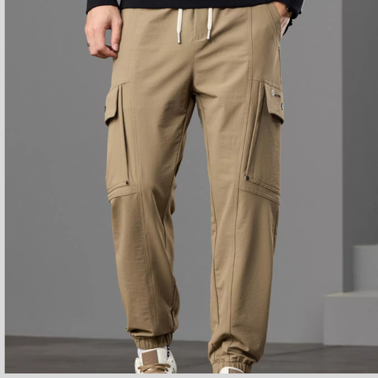 Men's Casual Cargo Pants with Drawstring Waist