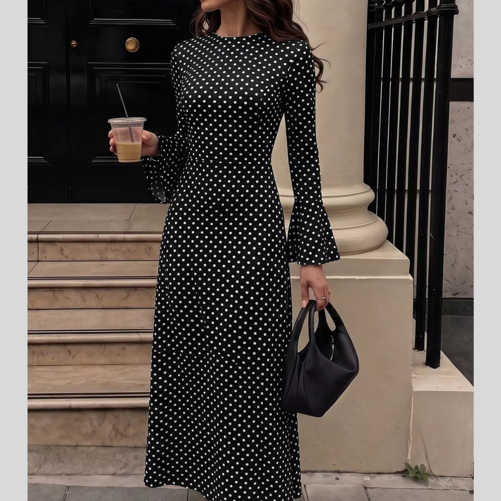 Polka Dot Flare Sleeve Maxi Dress