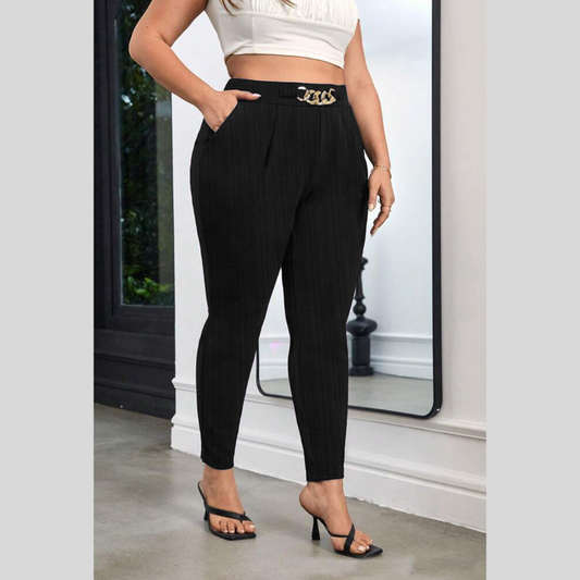 Plus Size Elegant Chain Decor High Waist Skinny Pants
