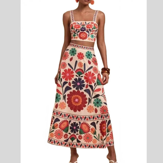Floral Print Crop Top and Skirt Set
