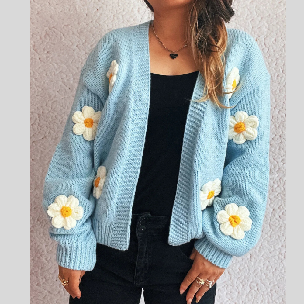 Flower Open Front Long Sleeve Cardigan