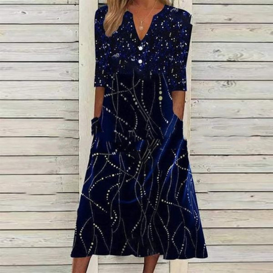 V-Neck Sleeveless Dress With Printed Pocket Ladies