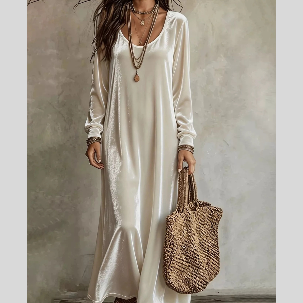 Velvet Maxi Dress with Flowy Hem