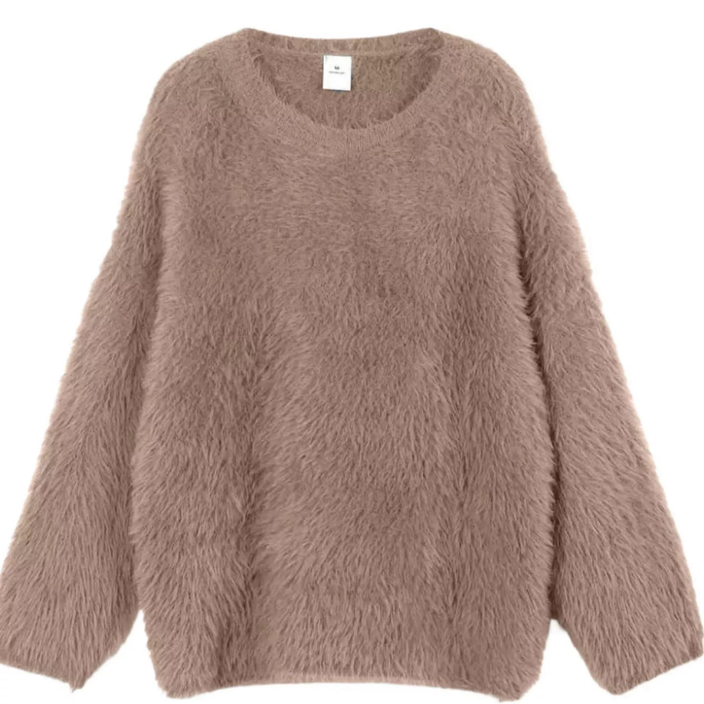 Fuzzy Round Neck Long Sleeve Sweater