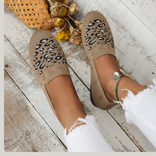 Leopard Mesh Round Toe Flat Slip-Ons