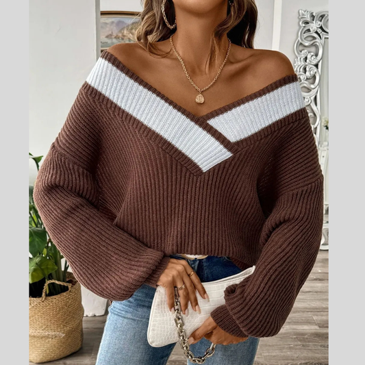 Contrast Dropped Shoulder Long Sleeve Sweater
