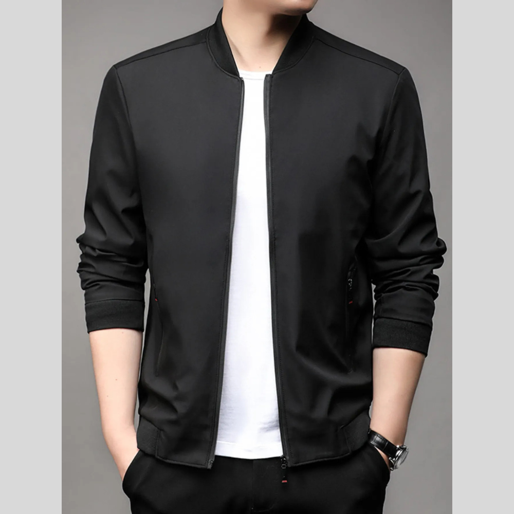 Men's Plus Size Full Zip Front Closure Bomber Jacket with Pockets