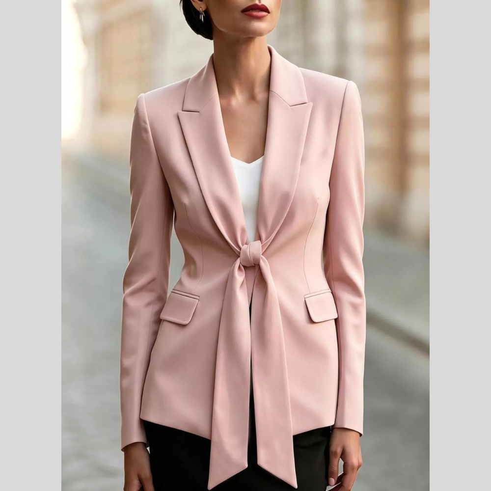Tie-Front Lapel Collar Long Sleeve Blazer