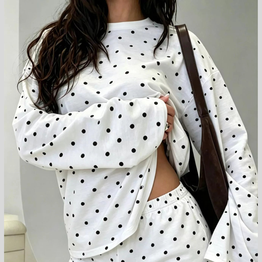 Polka Dot Long Sleeve Top and Shorts Set