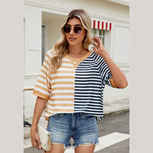 Striped Round Neck Half Sleeve T-Shirt