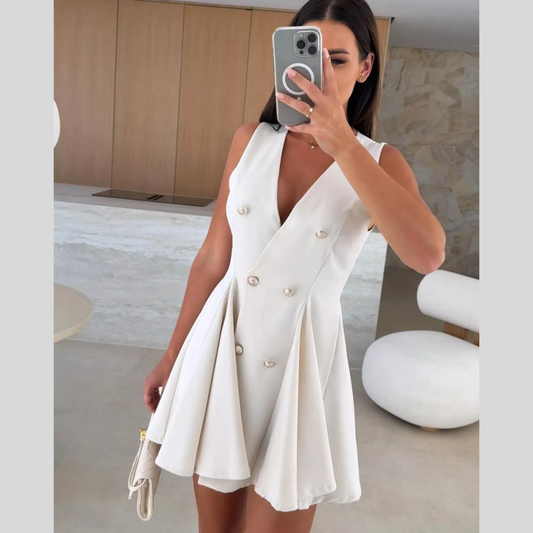 Double-Breasted V-Neck Mini Dress