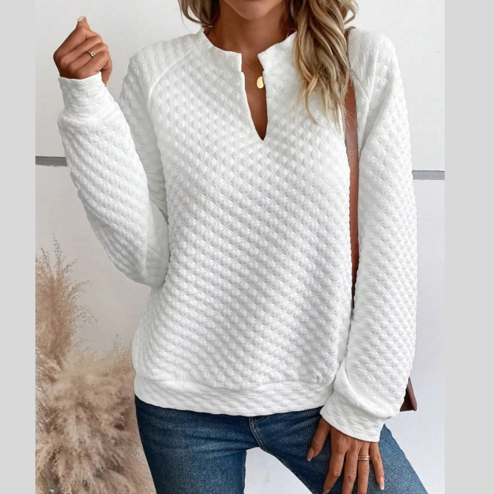 Textured Notched Raglan Sleeve Sweatshirt