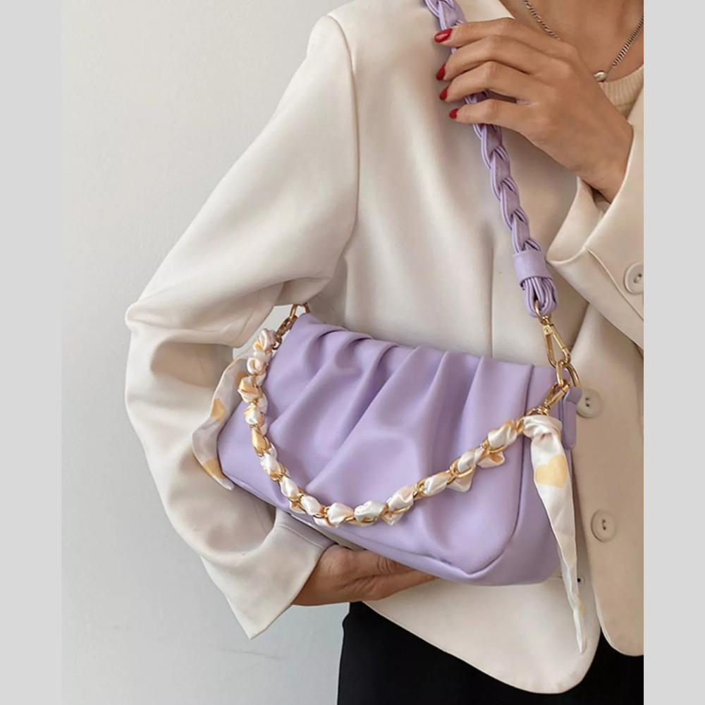 Ruched Braided Handle Shoulder Bag
