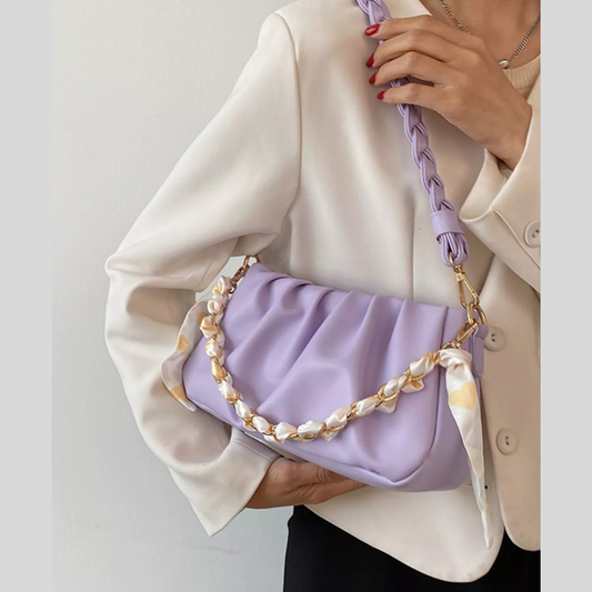 Ruched Braided Handle Shoulder Bag