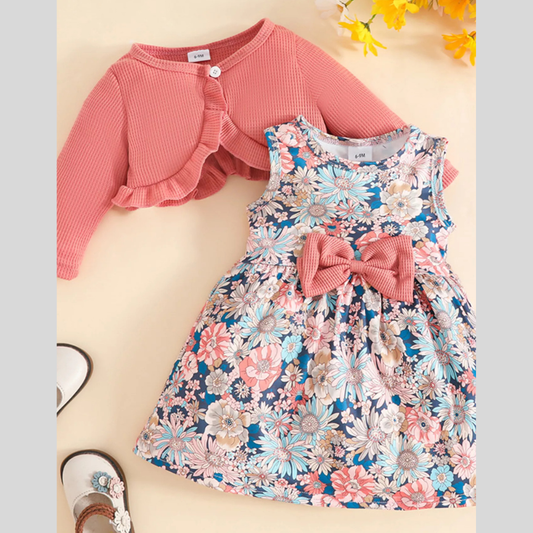 Children's Floral Print Dress & Cardigan Set