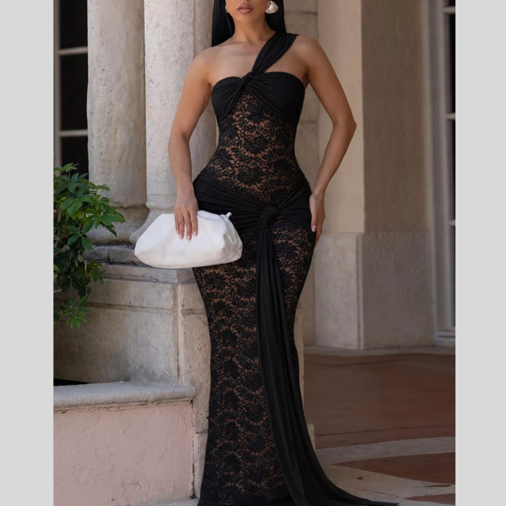 Lace One-Shoulder Maxi Dress