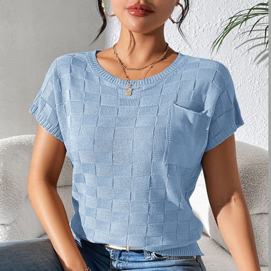 Round Neck Short Sleeve Knit Top