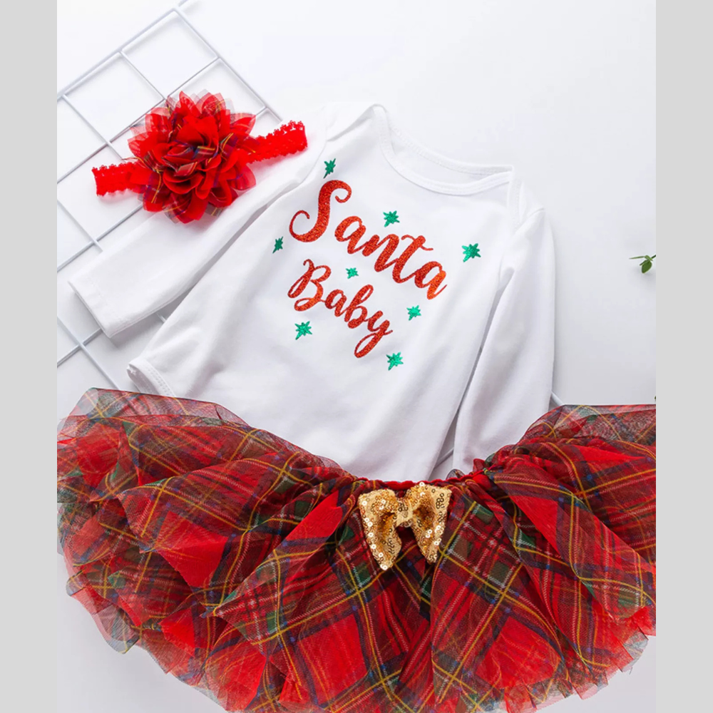 Children's Christmas Santa Baby Outfit Set with Headband