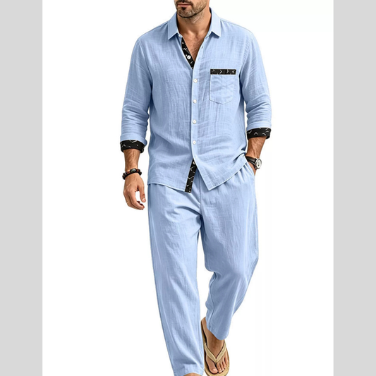 Men's Full Size Casual Button Up Shirt and Pants Two-Piece Set Plus Size